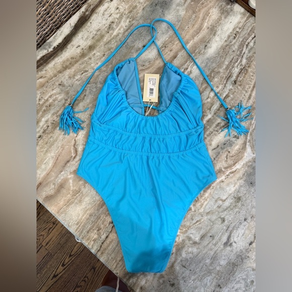 NWT Women’s RAMY BROOK KNIT MARTA PLUNGE ONE PIECE SWIMSUIT IN BLUE- Size M - Picture 3 of 9